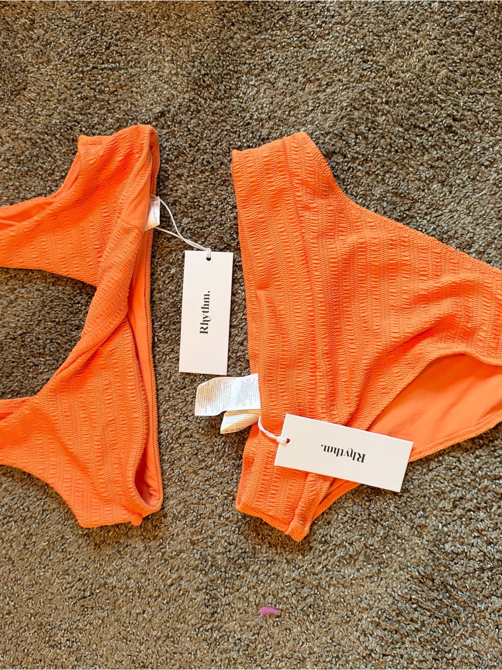 Rhythm. Vibrant Orange Textured Ribbed Bikini Set